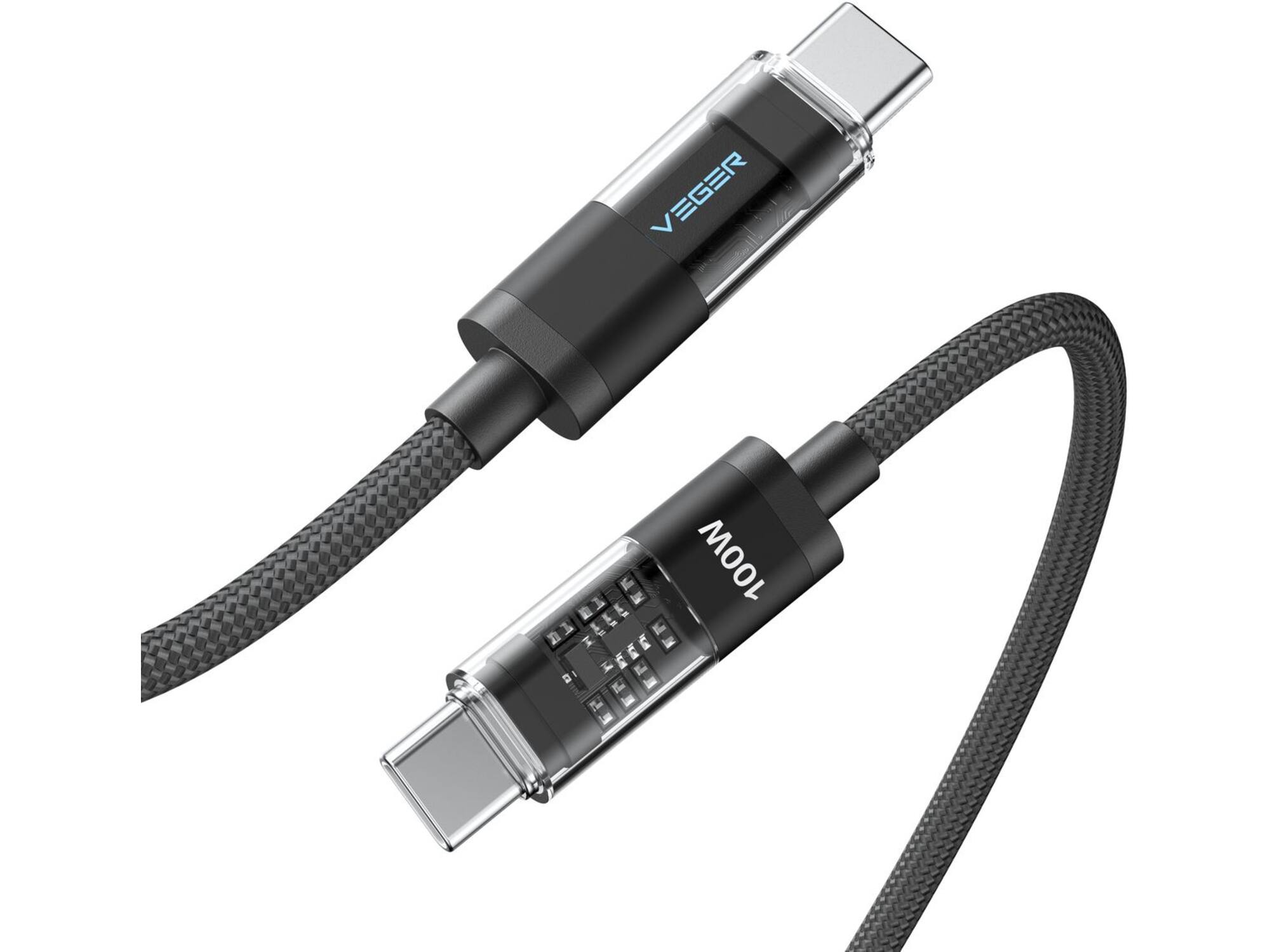 Veger CC16 USB-C naar USB-C kabel 1.5m Braided Aluminium 100 Watt met display