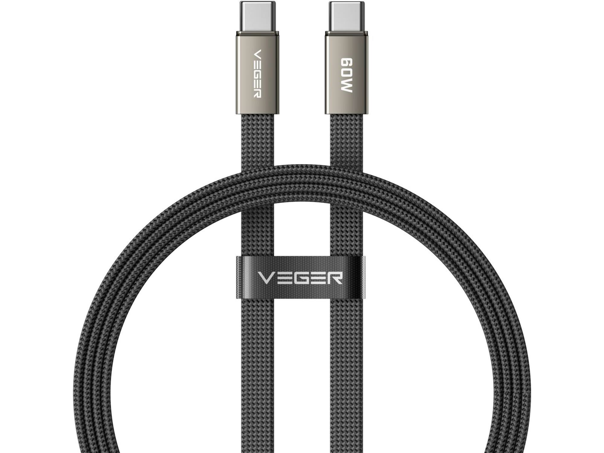 Veger CC06 USB-C naar USB-C kabel 1.2m Braided Flat 60 Watt
