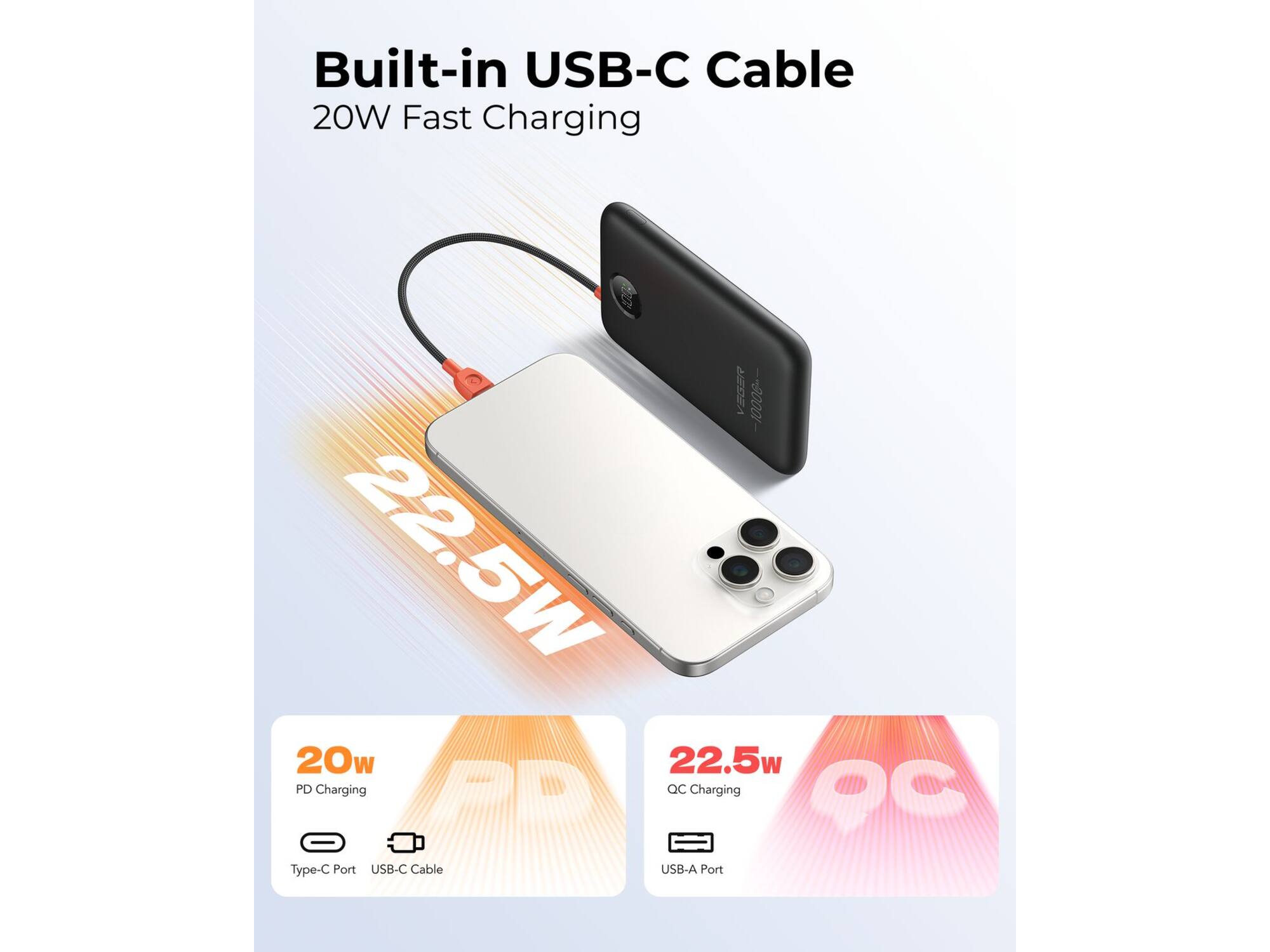 Veger K1C W1189 10.000 mAh Zwart