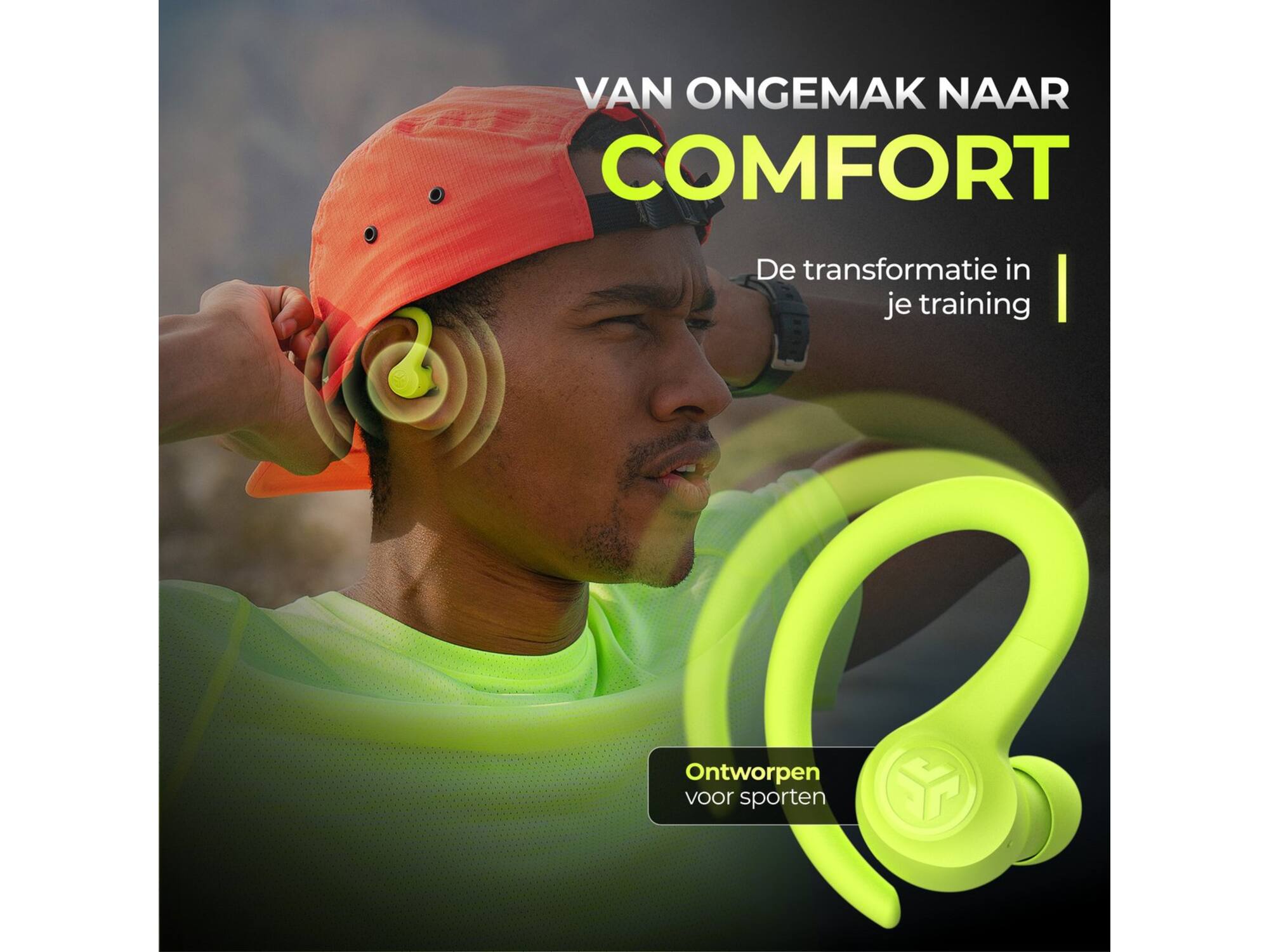 JLab Go Air Sport True Wireless Neon Geel