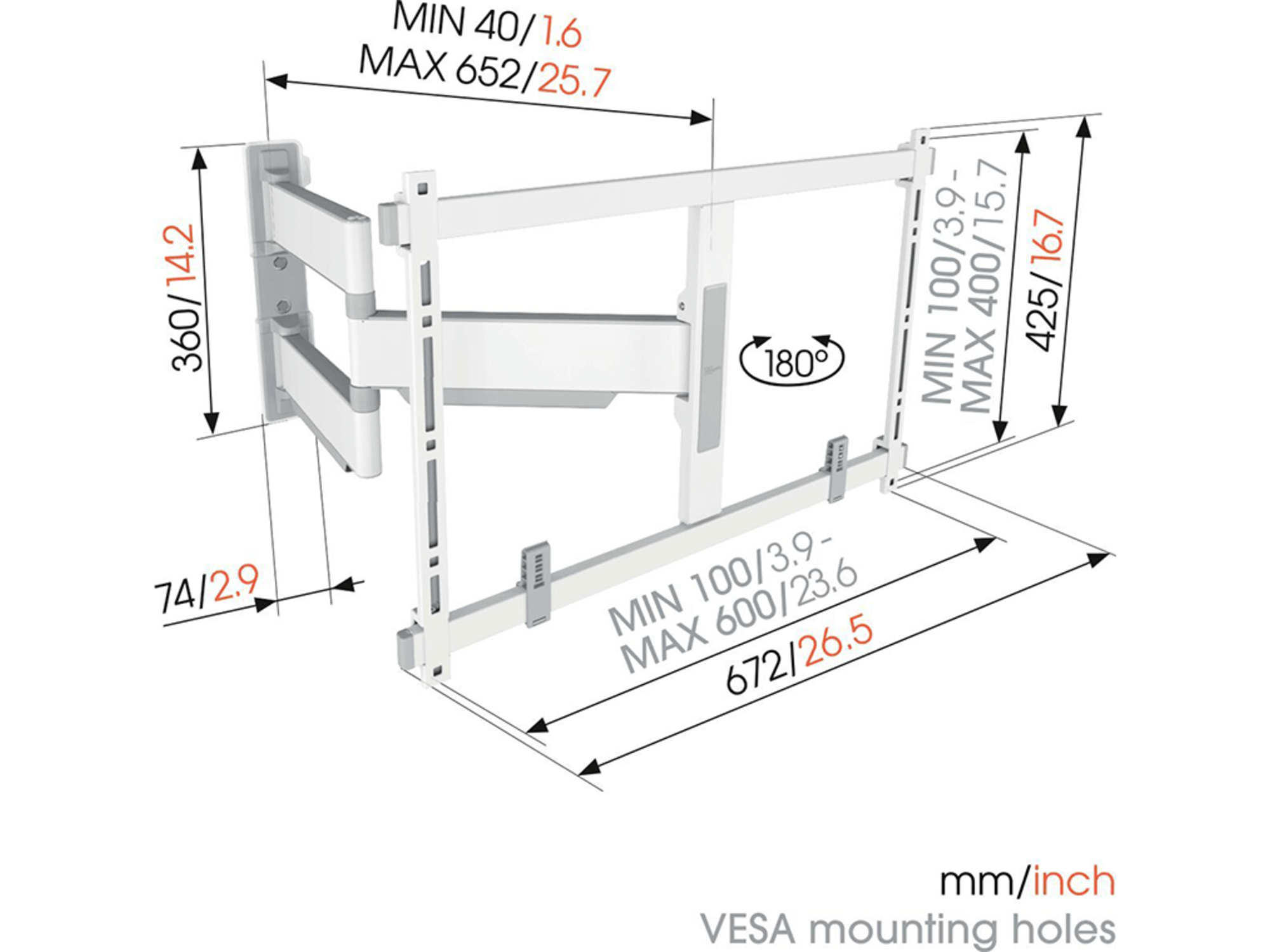 Vogel's TVM 5645 40 -77 inch Wit Draaibare tv-beugel