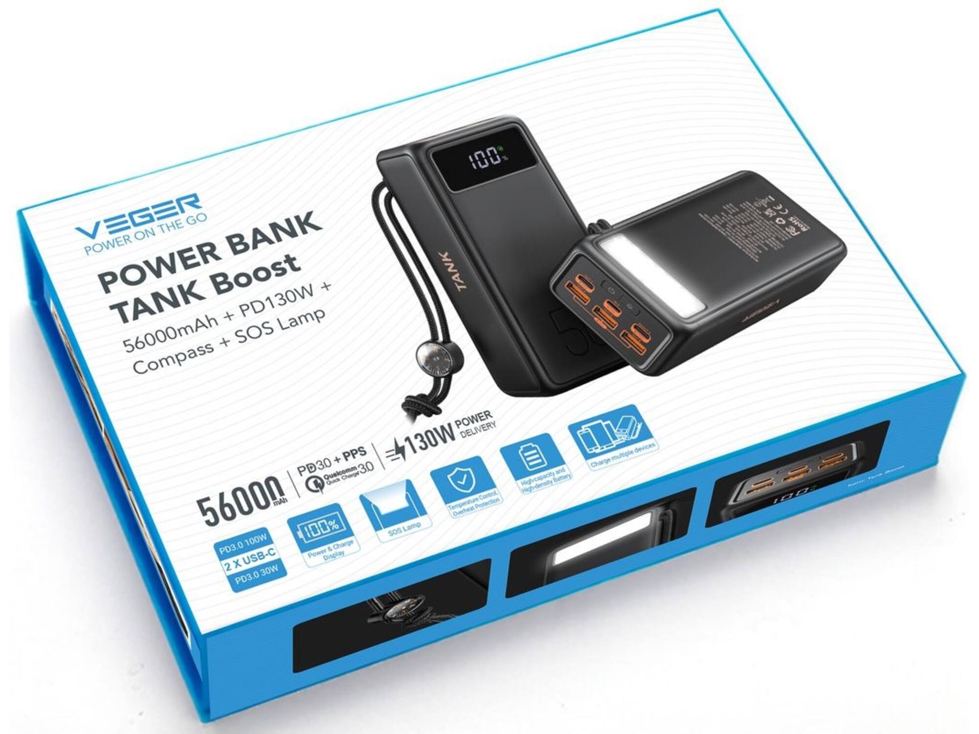 Veger Tank Boost W5001C 56.000 mAh Powerbank Zwart