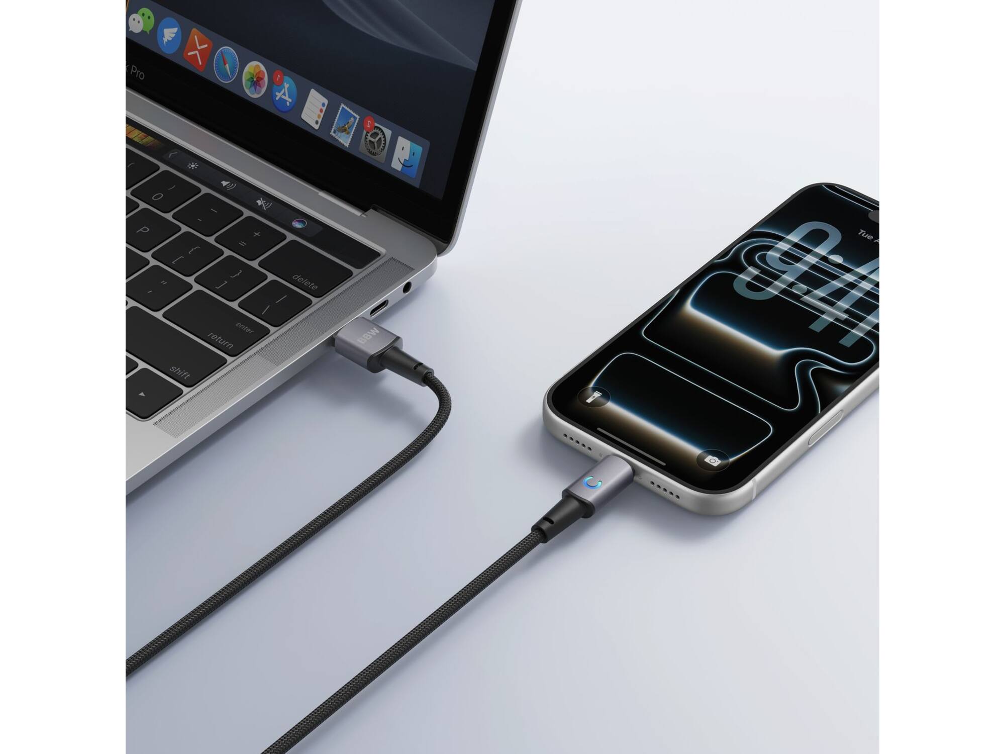 Veger AC1 USB-A naar USB-C kabel 1.2m Braided Aluminium 66 Watt