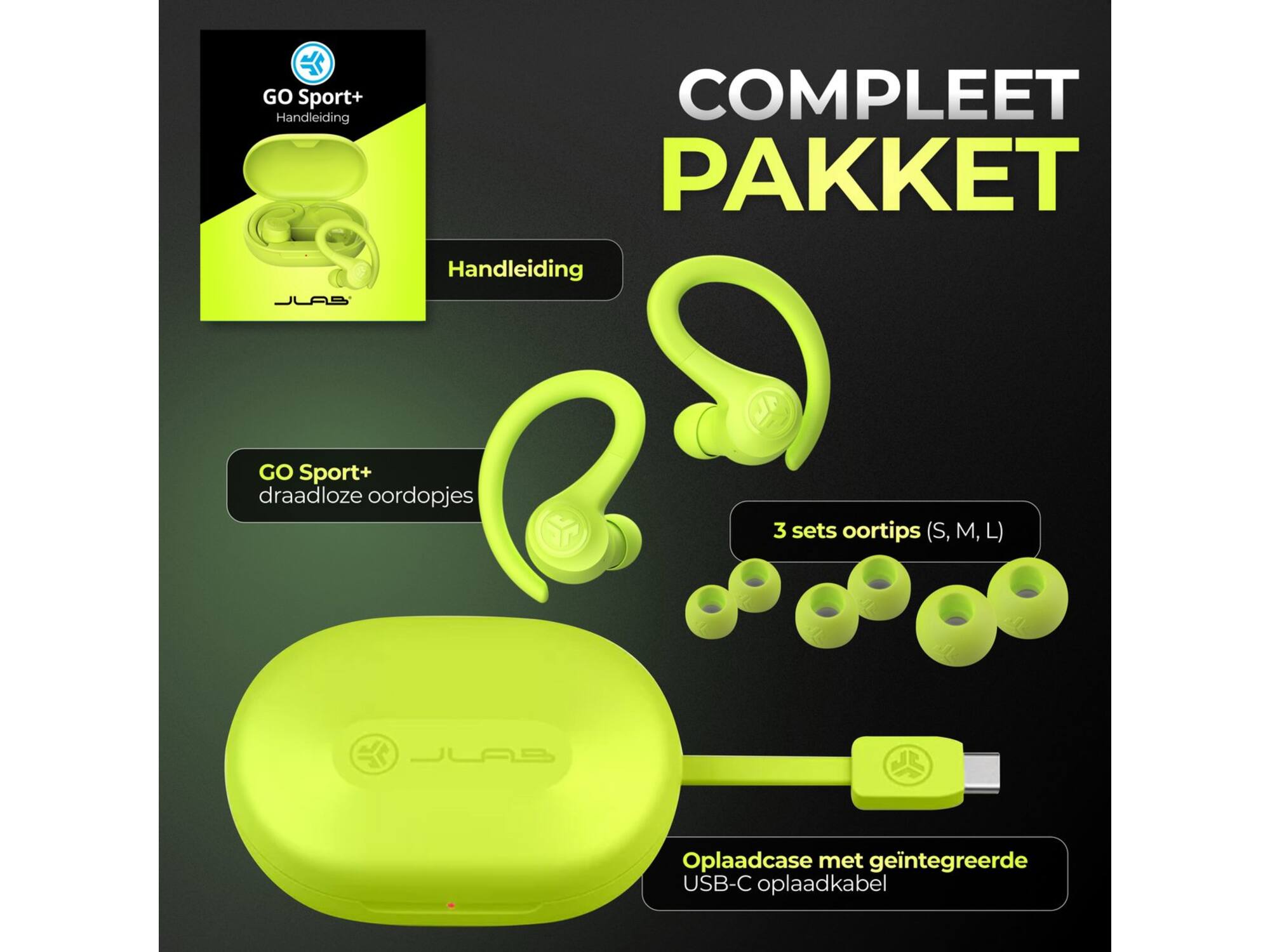 JLab Go Air Sport True Wireless Neon Geel