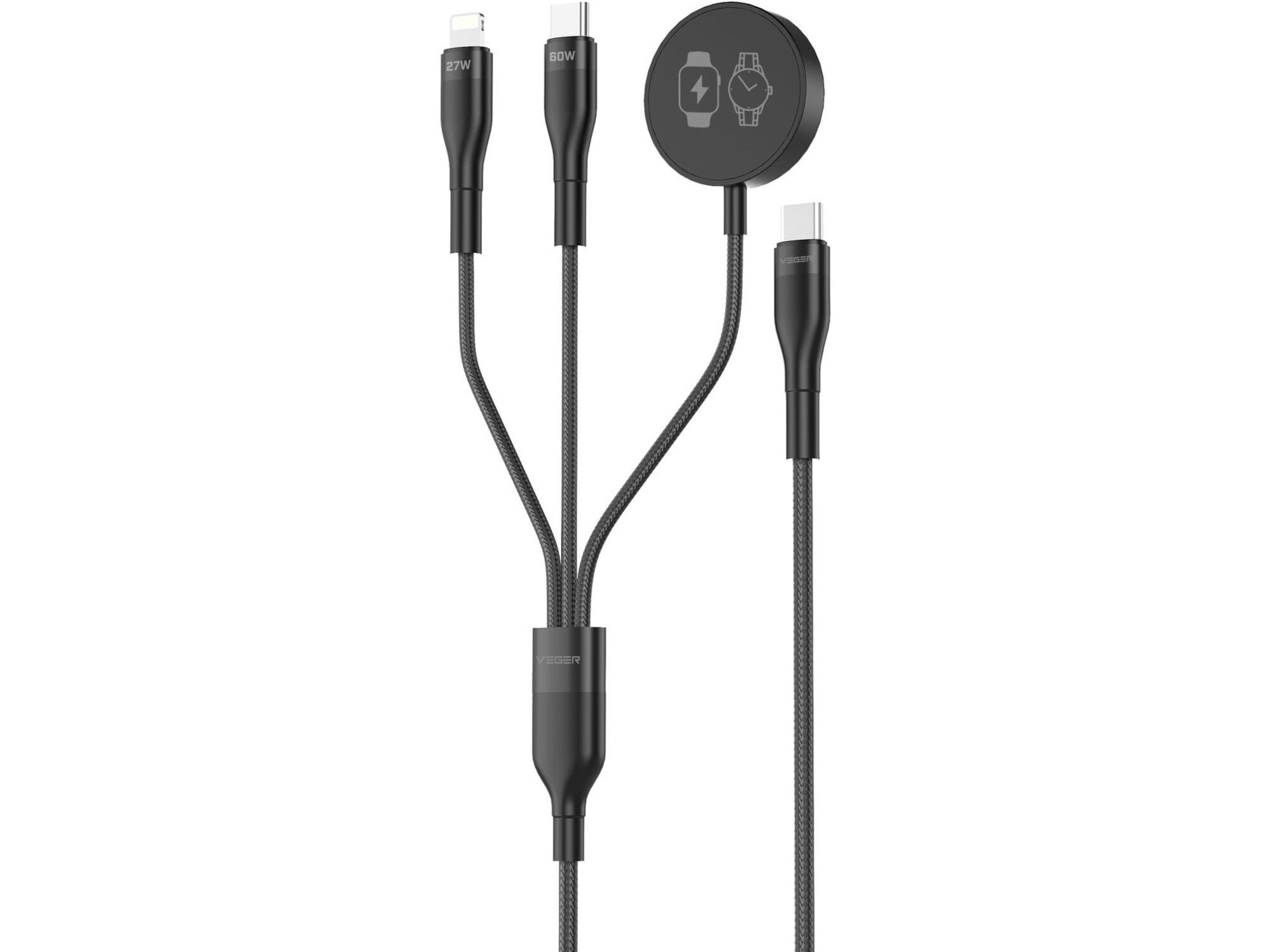 Veger V730 3 in 1 kabel met Magsafe 1.5m Braided 92 Watt