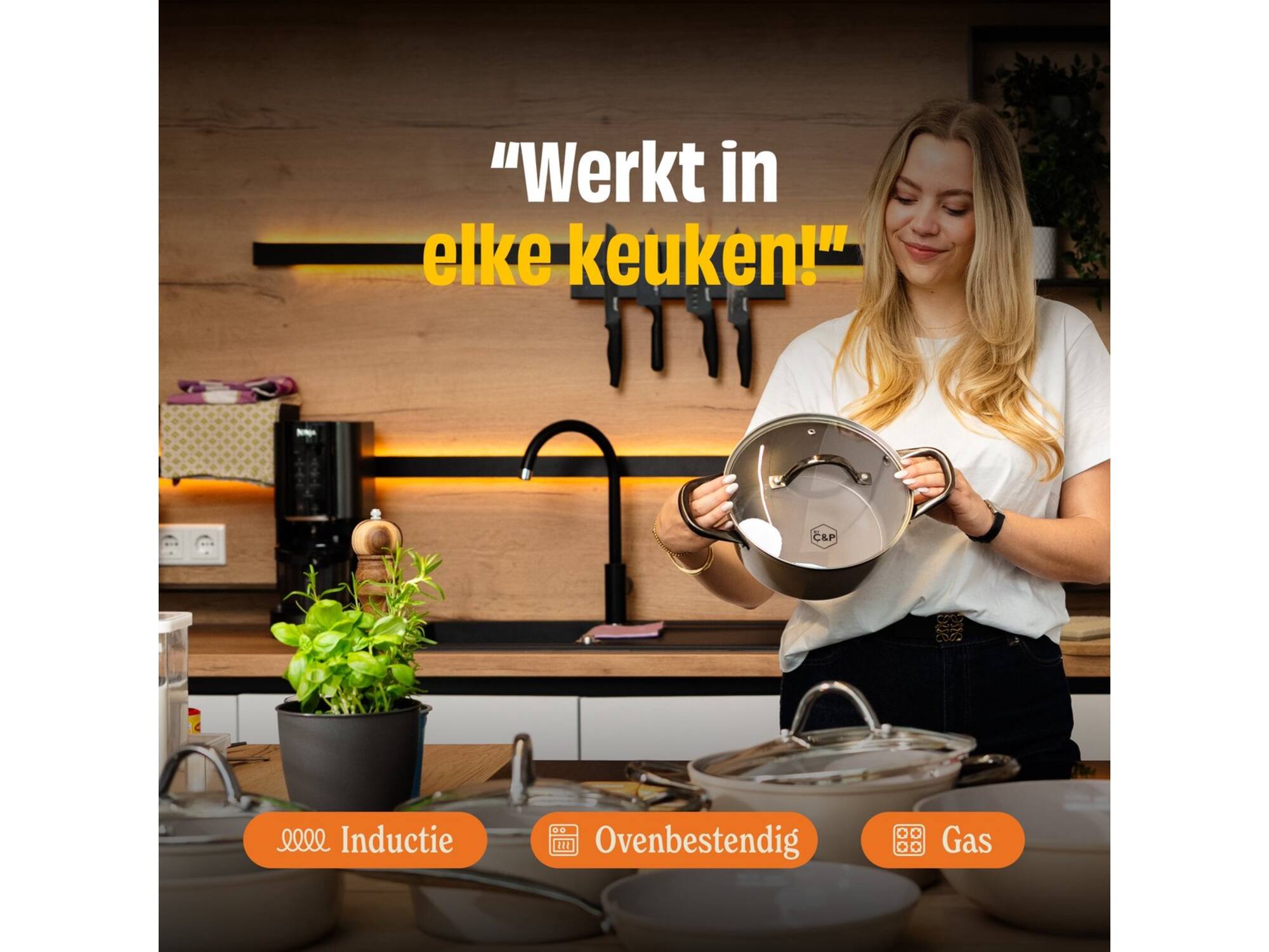 Cook & Pan Taupe of Mind Kookpan met deksel 22 cm
