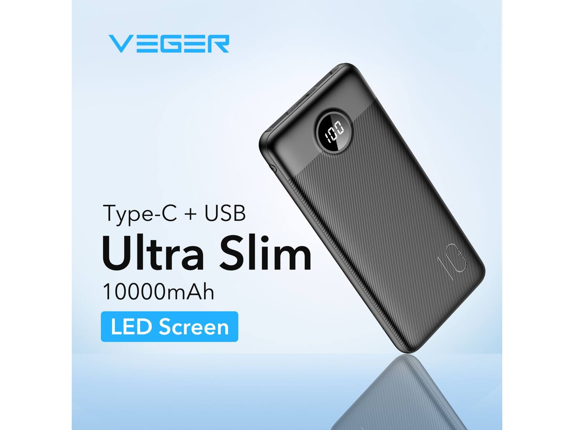 Veger L10S W1105PDB 10.000 mAh Powerbank Zwart