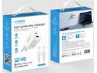 Veger snellader 100 Watt 2x USB Poort + USB-C Kabel 1,5m Nylon Wit