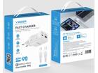 Veger snellader 45 Watt 2x USB Poort + USB-C Kabel 1,5m Nylon Wit