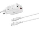 Veger snellader 45 Watt 2x USB Poort + USB-C Kabel 1,5m Nylon Wit