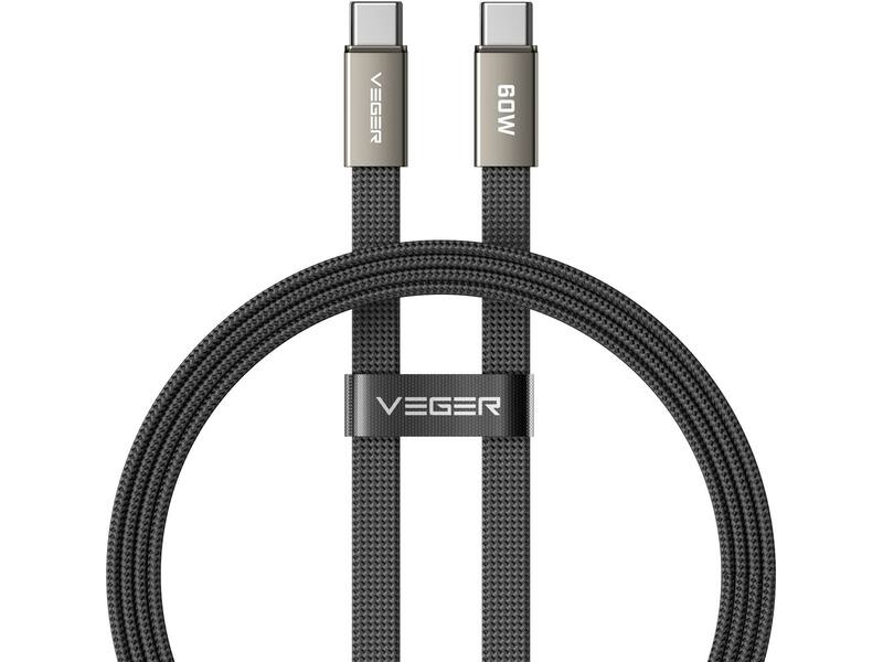 Veger CC06 USB-C naar USB-C kabel 1.2m Braided Flat 60 Watt