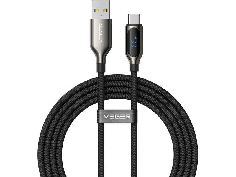 Veger AC1 USB-A naar USB-C kabel 1.2m Braided 66 Watt met display