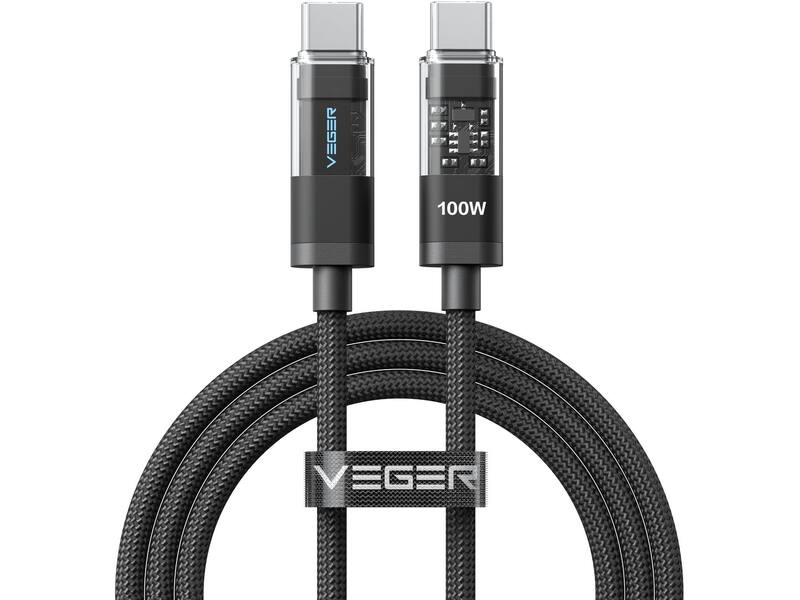 Veger CC16 USB-C naar USB-C kabel 1.5m Braided Aluminium 100 Watt met display