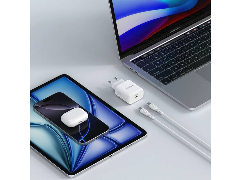 Veger snellader 45 Watt + USB-C Kabel 1,5m Nylon Wit