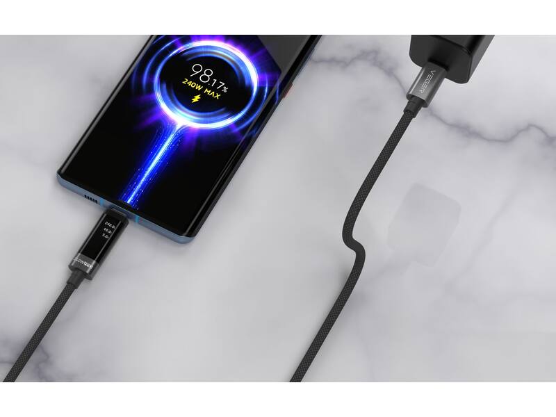 Veger DC120 USB-C naar USB-C kabel 1.5m Braided Aluminium 240 Watt met display
