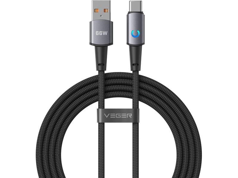 Veger AC1 USB-A naar USB-C kabel 1.2m Braided Aluminium 66 Watt