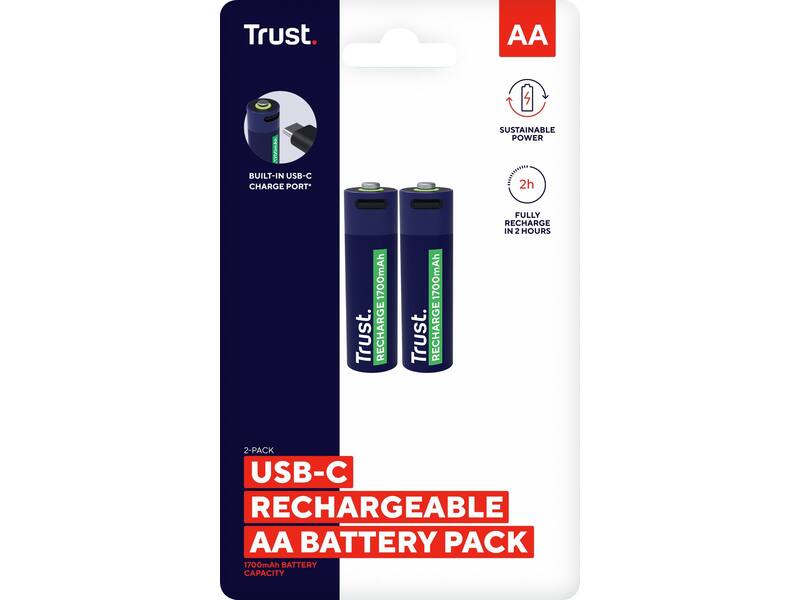 Trust USB-C oplaadbare AA-batterijen