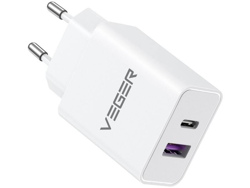Veger Fast Charger 65W USB-C & USB-A Wit