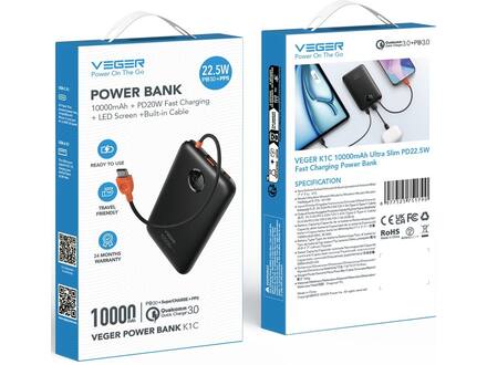 Veger K1C W1189 10.000 mAh Zwart