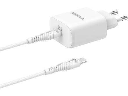 Veger snellader 45 Watt + USB-C Kabel 1,5m Nylon Wit
