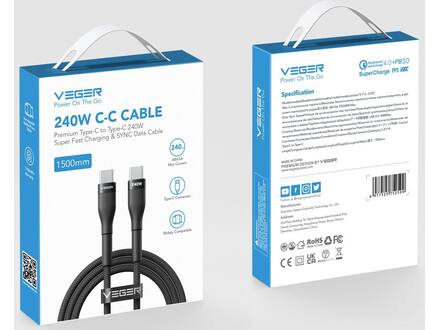 Veger CC03 USB-C naar USB-C kabel 1.5m Braided Aluminium 240 Watt