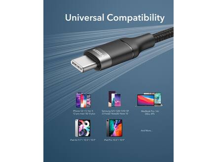 Veger CC02 USB-C naar USB-C kabel 1.5m Braided Nylon