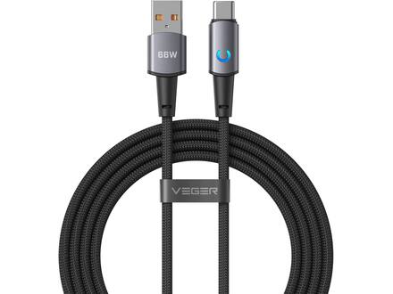 Veger AC1 USB-A naar USB-C kabel 1.2m Braided Aluminium 66 Watt