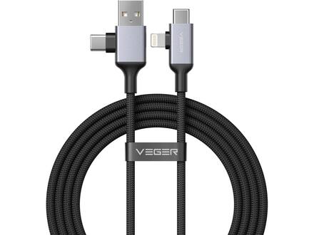 Veger V313 4 in 1 USB-A USB-C Lightning kabel 1.2m Braided Aluminium 60 Watt